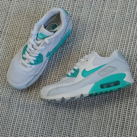 NIKE AIR MAX 90 White & Turquoise Sneaker Sz.6 1/2
